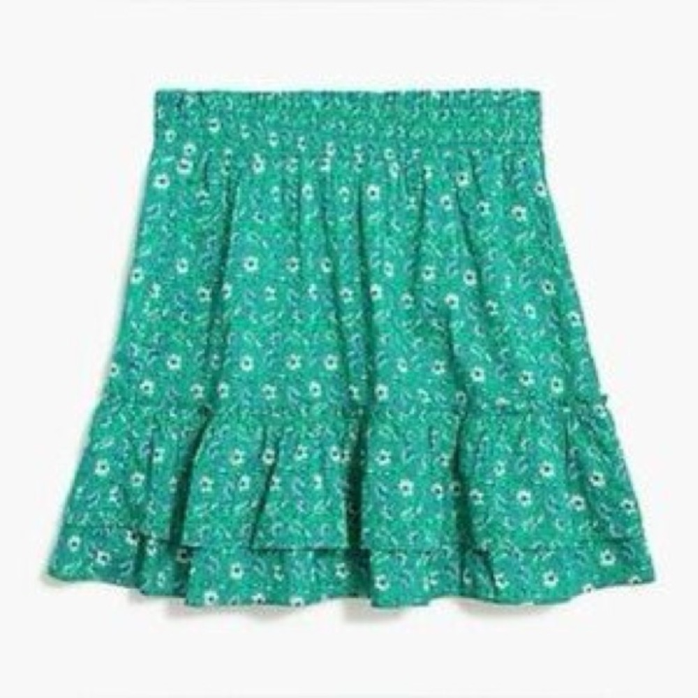 J. Crew Kelly green mini floral ruffle tiered lightweight mini skirt size XL